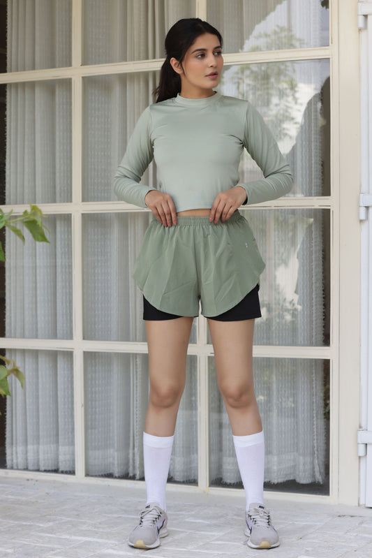 The Katherine Full sleeve crop top- Sage green