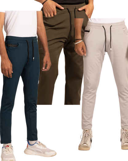 The Harvey slim fit super saver pack of 3 joggers- Olive Green, beige, navy blue