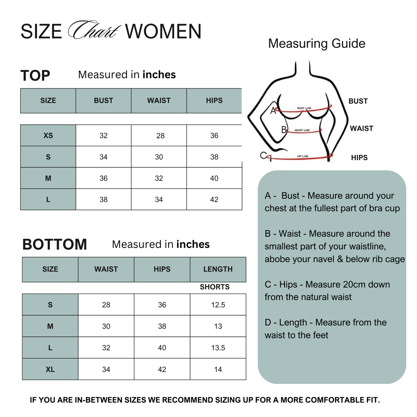 Size guide for the Rachel High Waisted Flared Trousers Co-ord Set  featuring detailed measurements for the flared trousers and sleeveless crop top to ensure the perfect fit.